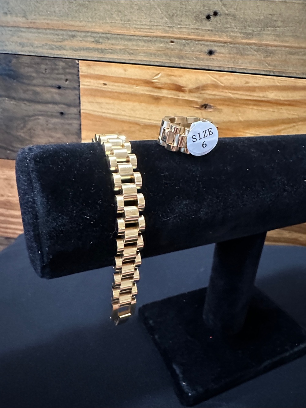 Plunder Gold Tone Link Bracelet and Ring Set